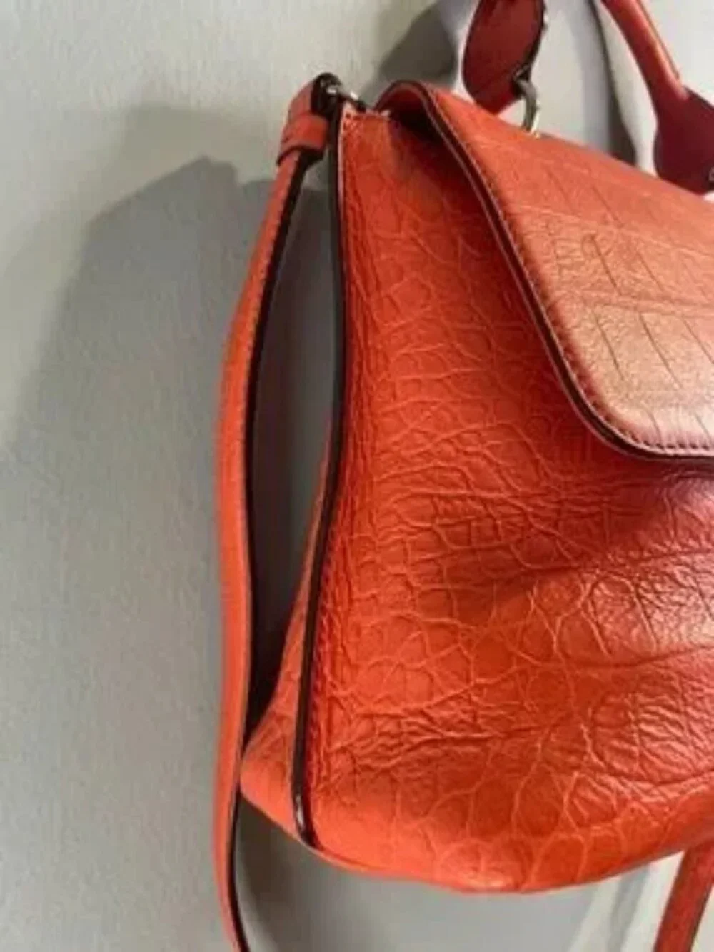 MCM Orange Croc-Embossed Leather Top Handle Satchel